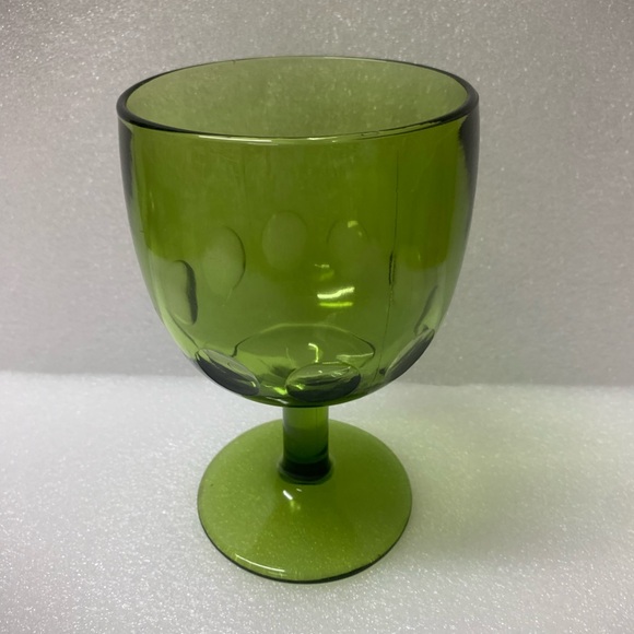 Vintage Avocado Green Bartlett Collins Thumbprint Pattern Stemmed Goblet - Picture 5 of 6